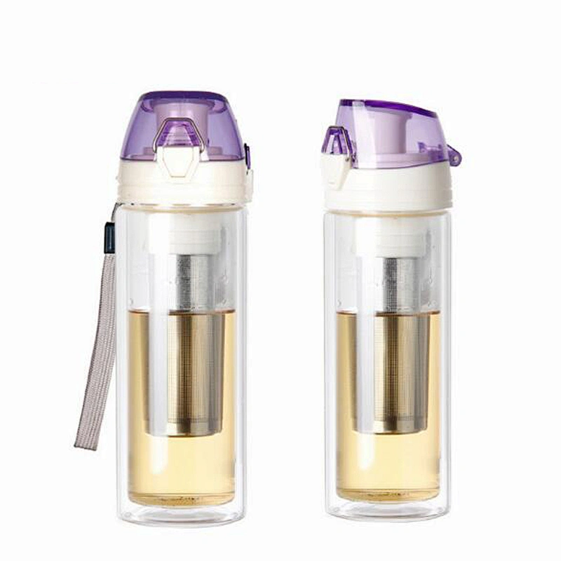 HandMade Double Wall Travel Water Cup 260ml Glass Tea Cup with Infuser and Lid High Borosilicate Glass Tea Mug