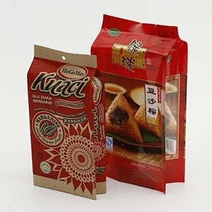 Customized stand cube kraft paper bag for melon seeds, zongzi packaging