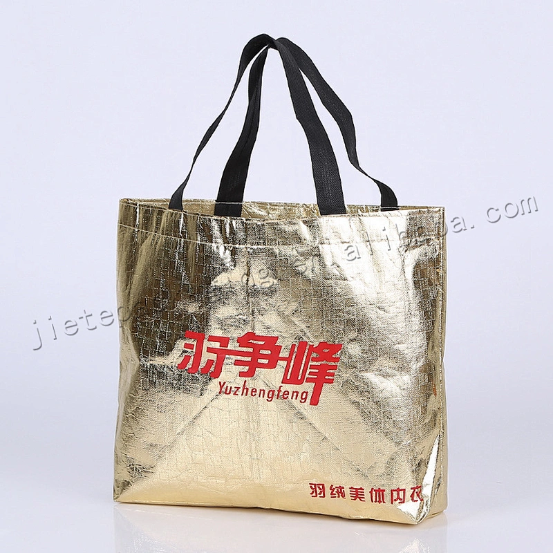 Oem Multifunctional gold printing and laminated foldable plastic non woven shopping bag for wholesales