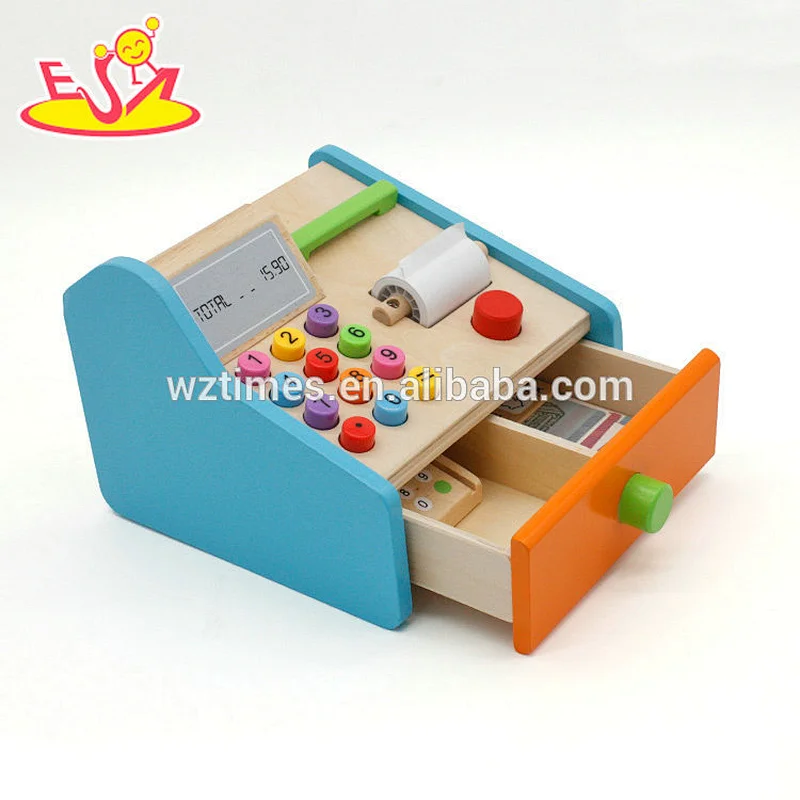 Top fashion pretend play toys wooden play cash register for kids W10A070