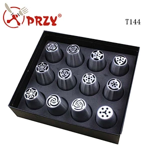T144 Amazon hot sell 12 pcs stainless steel cake decorating tip icing nozzle set