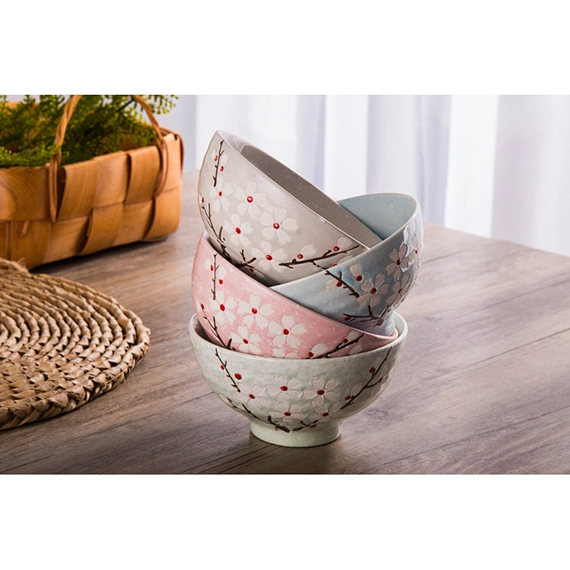 Ceramic Bowl Tableware Snowflake Pattern Rice Bowl High Quality Multiple Color Creative Screw Bowl