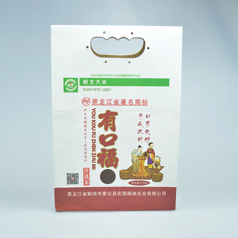 China hot sale paper bag with handle for rice packing