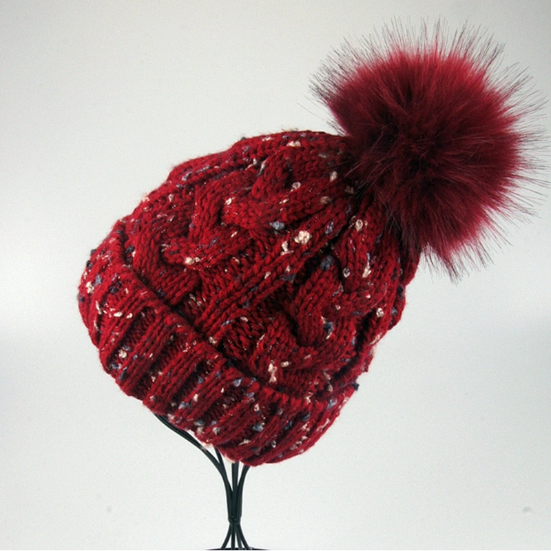 Red Colorful Customized Factory Price Funny Knit Winter Hat Pom Pom Hats