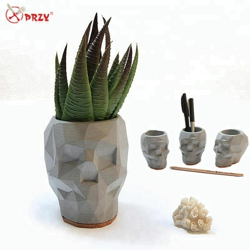 New item 3D concrete Skull pen holder mold silicone Skeleton concrete vase decorations silicone molds
