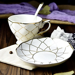 Free Design  Gold Rim Bone  Ceramic Coffee Cup Set With High Quality  For Restaurant And Hotel