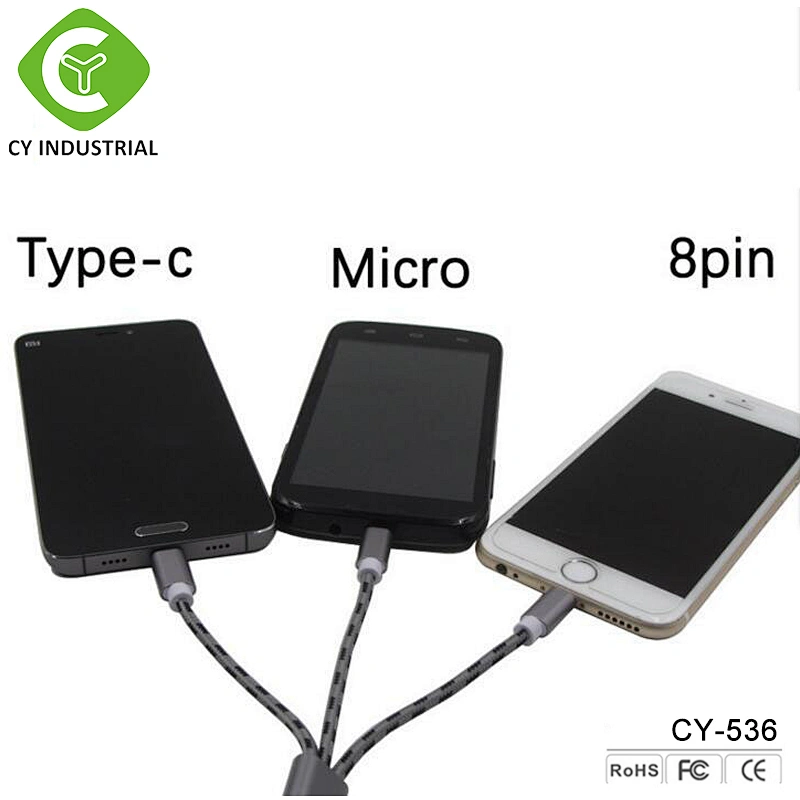 Nylon usb cable type c 3 in 1 USB cable charger ,data charging cable cord for mobile phones