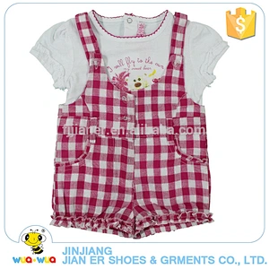 Wholesale summer plaid design short sleeve baby clothing suit