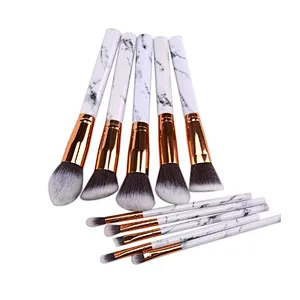 10 sets of Professional white Makeup Brushes Marbling Handle Eye Shadow Eyebrow Lip Eye Make Up Brush