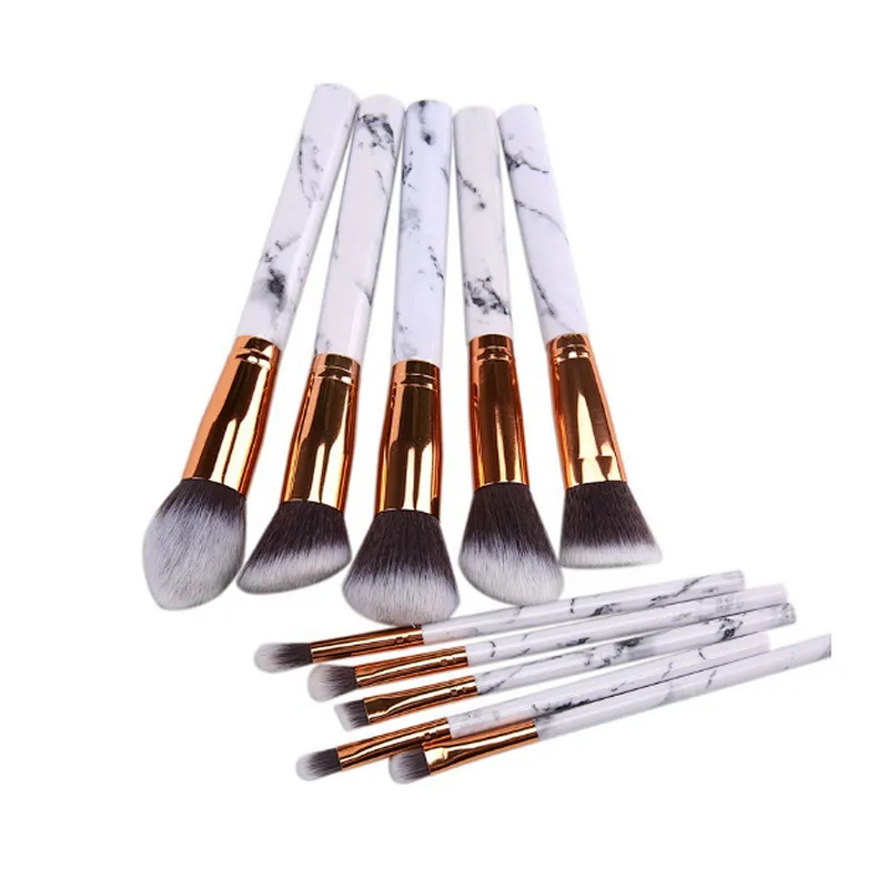 10 sets of Professional white Makeup Brushes Marbling Handle Eye Shadow Eyebrow Lip Eye Make Up Brush