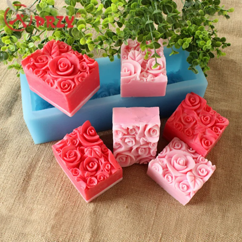 Valentine's Day Rose toast Soap moulds silicone Rectangle Loaf Silicone rose soap Molds