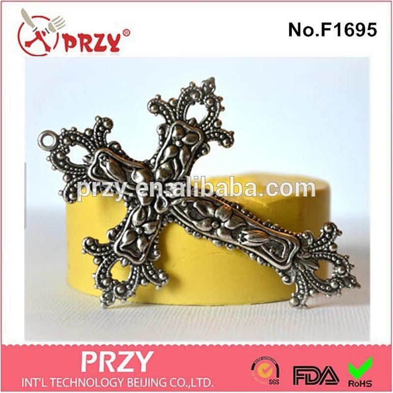 2015 hotsale Large Baroque Cross cake decor silicone cake mold