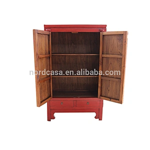 Red or Black chinese wedding tall antique cabinet in reclaimed wood with antique style chinese wardrobes of antique furniture