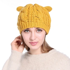 Best Selling Cute Earflap Knit Winter Hat Handmade Women Knitted Hat