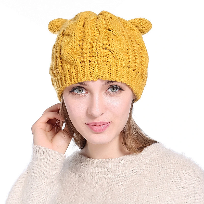 Best Selling Cute Earflap Knit Winter Hat Handmade Women Knitted Hat