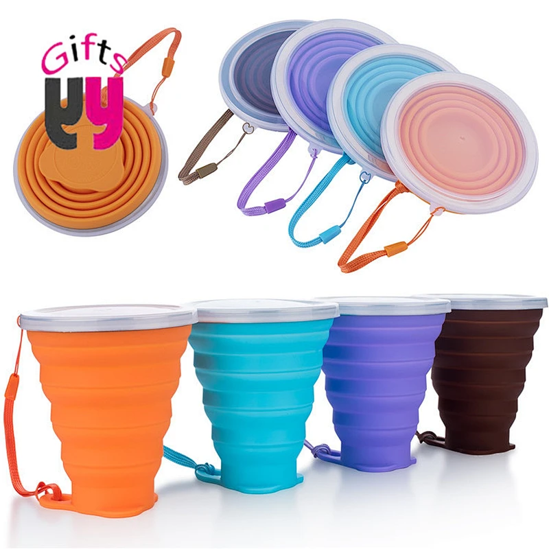reusable travel silicone foldable coffee cup with lanyard