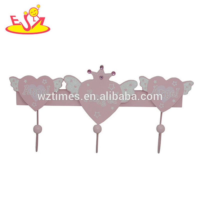 wholesale promotion decorative pink wooden children row of hooks W09B029