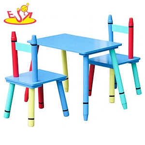 2018 New design cartoon crayon shaped wooden kids table and chair set with high quality W08G254
