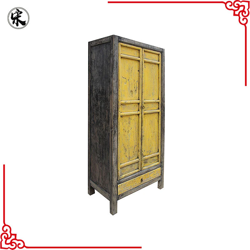 beijing chinese antique distressed shabby chic old door bedroom wardrobe furniture