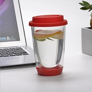 Customized Logo Coffee Cup 350ml High Borosilicate Glass Cup 2019 Hot Sale Double Wall Glass Coffee Mug with Cover