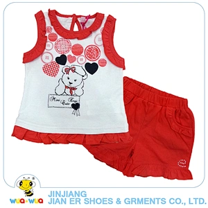 summer fashion clothes set for toddler children girl 2pcs clothing set red tops and 100% cotton shorts