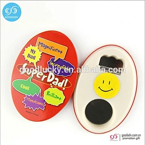 Multifunctional magnetic tin opener custom printed 58mm button bottle opener