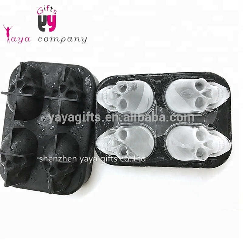 4pcs BPA Free 3D Skull Ball Silicone Ice Cube Tray With Lid