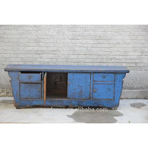Chinese antique blue lacquer solid wood TV cabinet