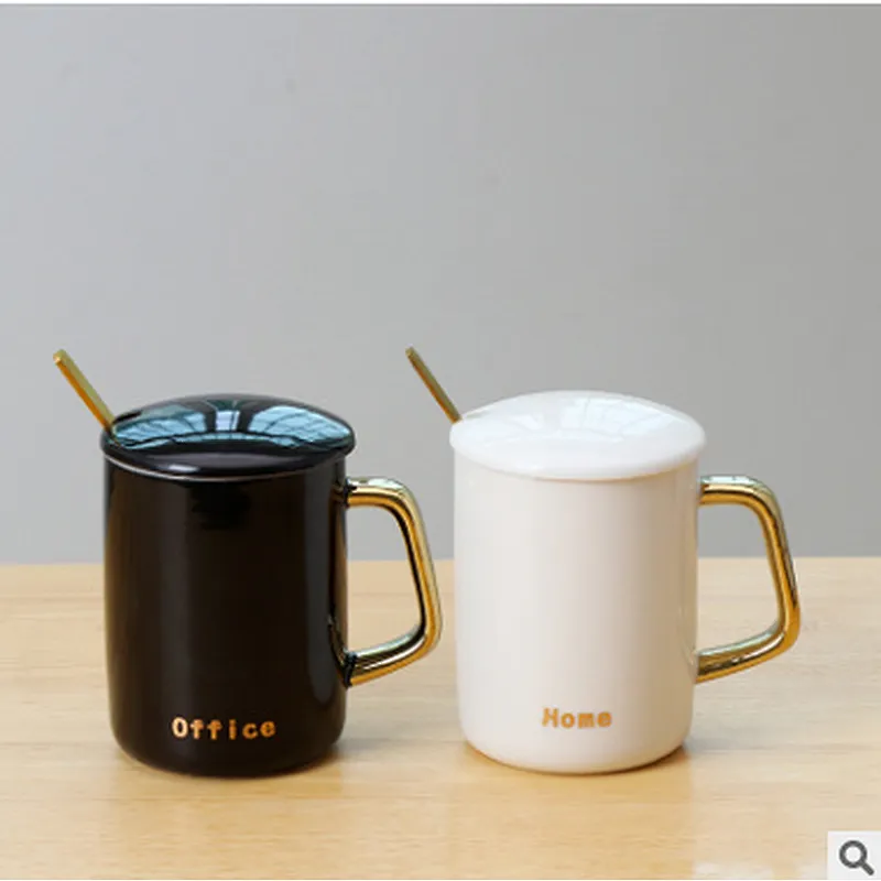 Promotion Retail Wholesale 400ml Plain White Color Tea Coffee ceramic Cup Beer Mug With Gold Handle