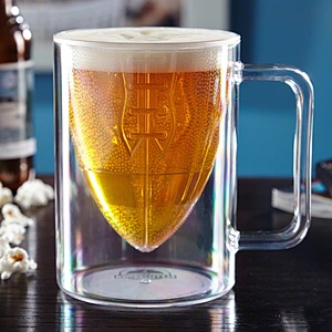 good selling high borosilicate glass double layer football glass mug drinking cup for beer drinking