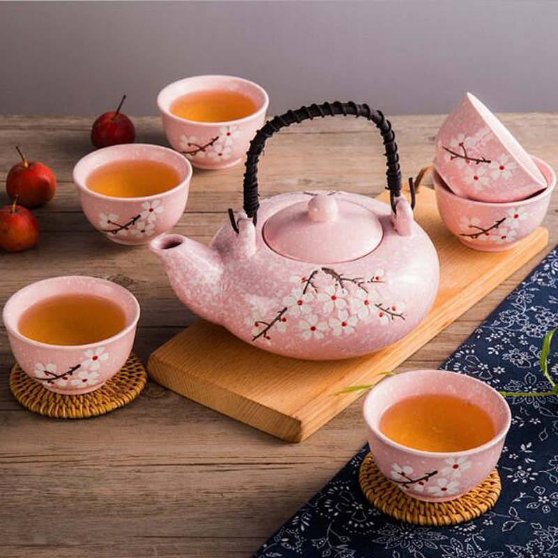 Handmade Ceramic Tea Set Popular Home Used Porcelain Tea Pot Cup Set Customized Logo Door Gifts