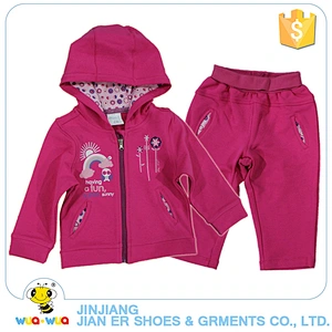 Custom spring kids hooded zipper jacket and pants girl sports clothes sets