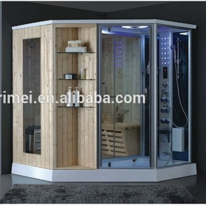 China Supplier Cheap Price Extra Large Corner Dry Wet Combined Wood Sauna Shower Room