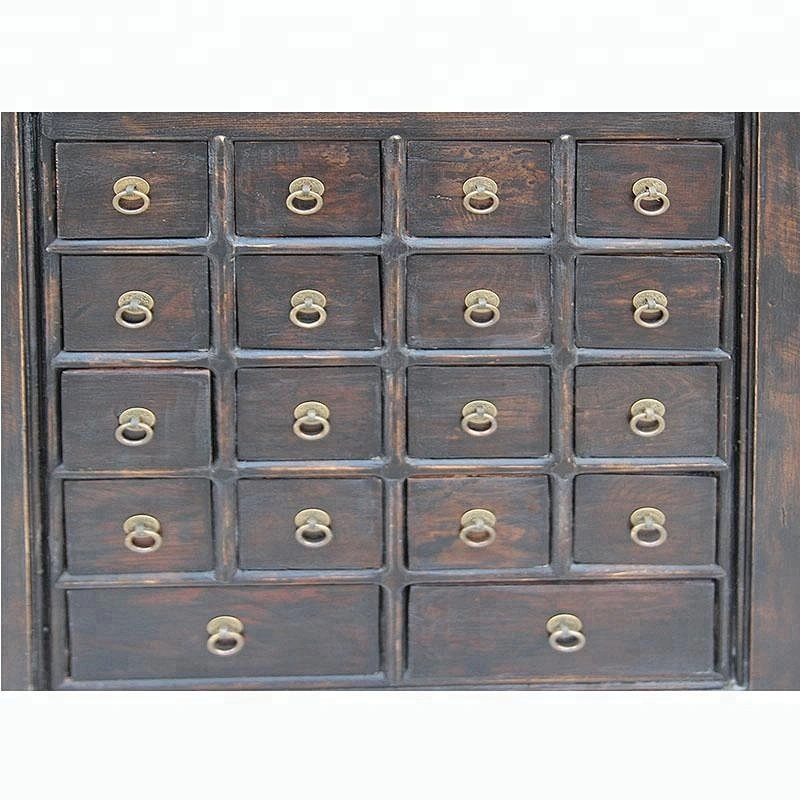 chinese antique lacquer wooden apothecary medicine chest cabinet furniture
