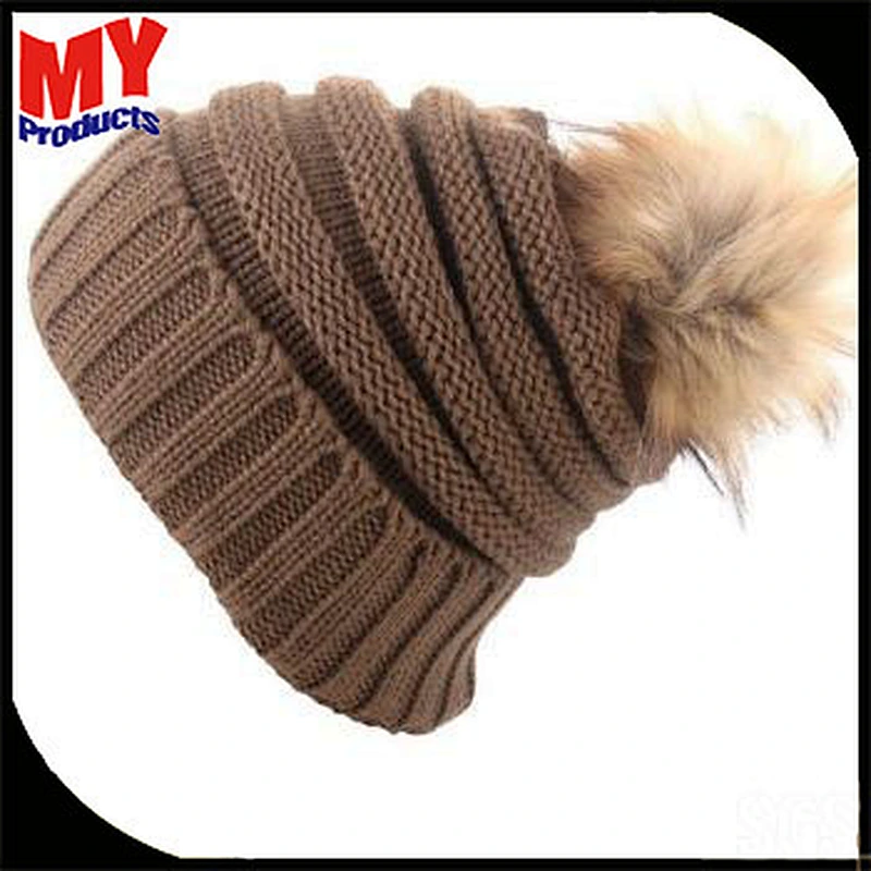 2017 cheap customzied top ball winter acrylic knitted beanie hat for adult