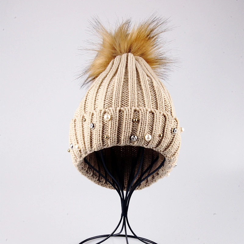 custom winter plush warm winter knitted beanie hat bling beanie hat