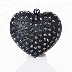 Wholesale China Unique Designer black heart shape bag with silver rivets bangkok clutch bag for woman
