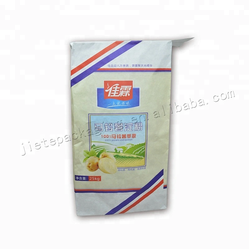 Customized stand up multilayer kraft paper 25kg bread flour packaging bag for starch,bread powder,corn
