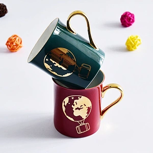 Customized couples mug best quality ceramic cup with gold handgrip for house