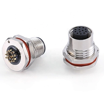 12pin M12 A Code metal front mount female waterproof connector 12pin male connector