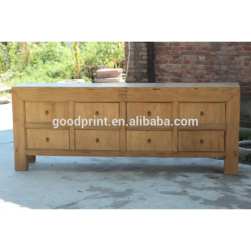 Chinese antique cabinet eight drawer recycle elm wood natural TV stand