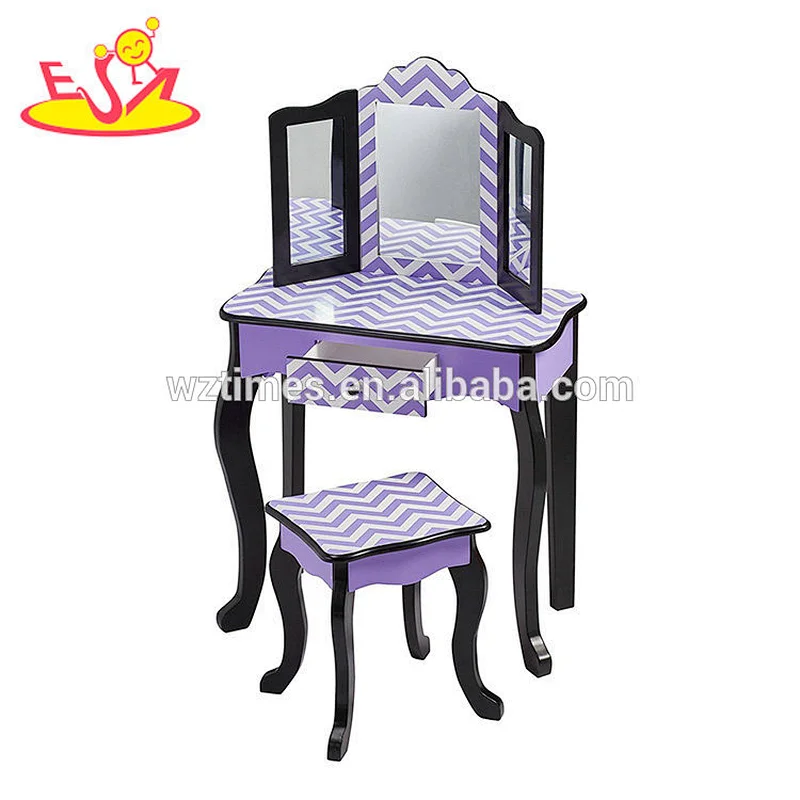 2018 New bule pattern wooden dressing table designs with mirrors W08H093