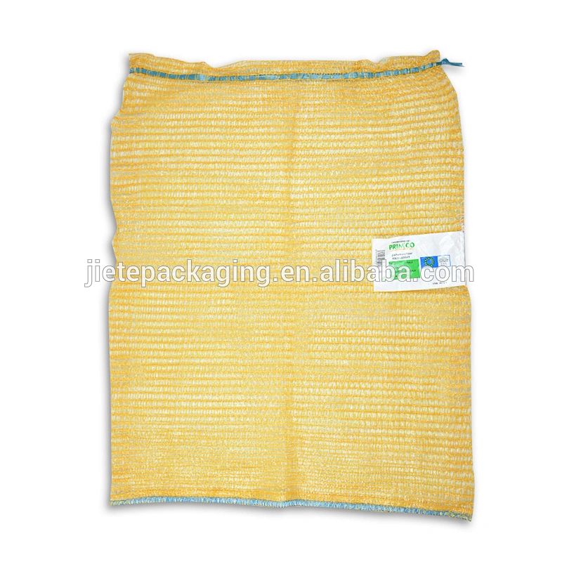 Customized yellow plastic raschel mesh bag for vegetable,fruit,onion,garlic,potato,orange,apple
