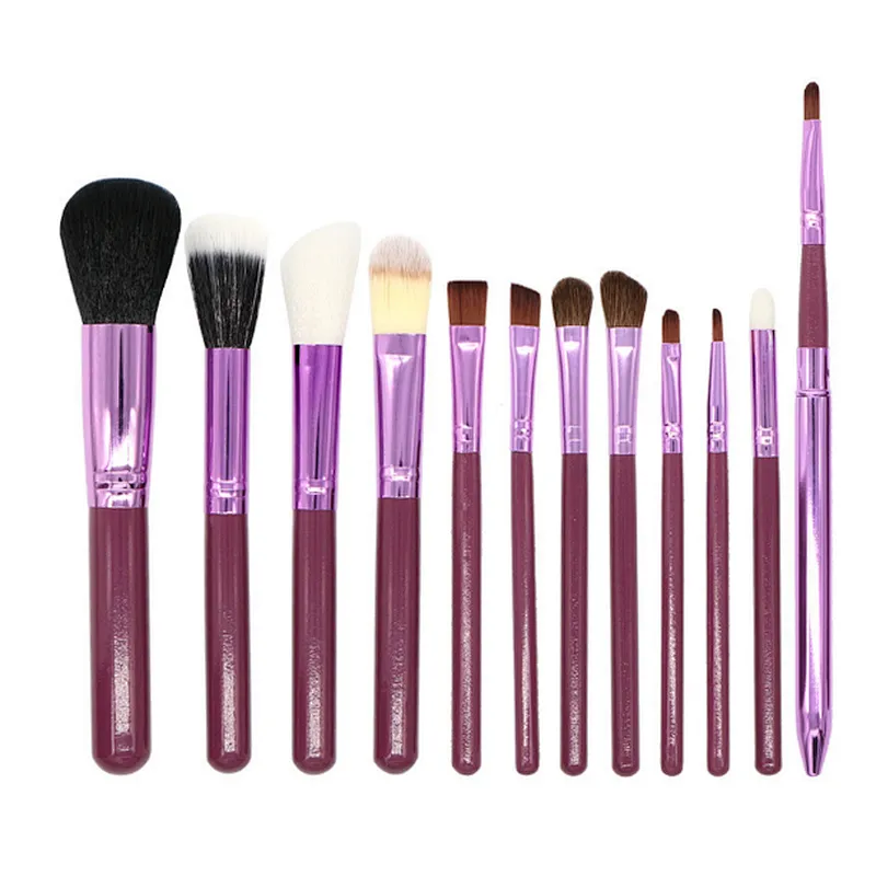 portable 12 Pieces pu Barrel Makeup Brushes Set With color Bag Professional Brushes For Makeup