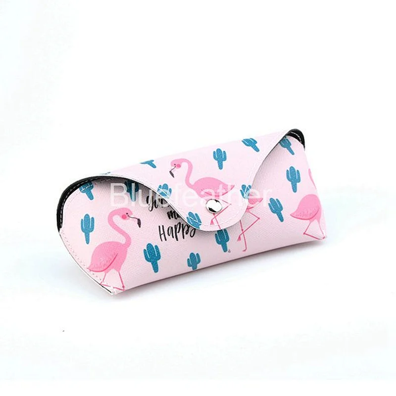 Custom Printed Flamingo Pu Leather Sunglasses Case
