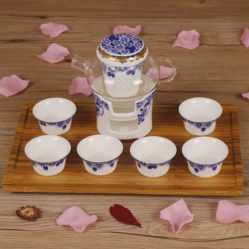 Free Sample Ceramic Tea Set China Supplier Flower Tea Pot Set Box Packing Door Gift Tea Cup