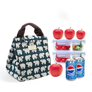 Reusable soft cotton canvas tote lunch bag insulated  bento cooler bag wholesale
