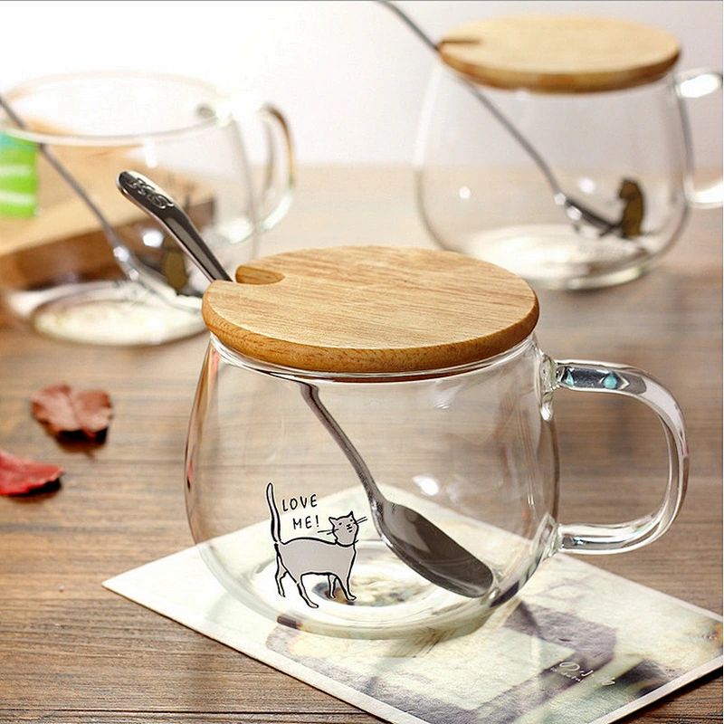 Wholesale Cheap Double Wall Cute Cat Pattern Water Glass Cup High Borosilicate Milk Mug Coffee Glass Cup