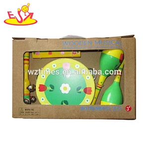 Wholesale delicate wooden music set toy children musical toy include drums flute and so on W07A032