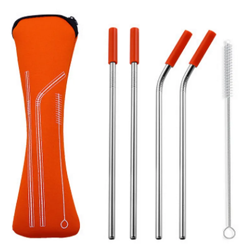 Stainless Steel Reusable colorful Drinking Straws Stainless Steel Set with Silicone Case